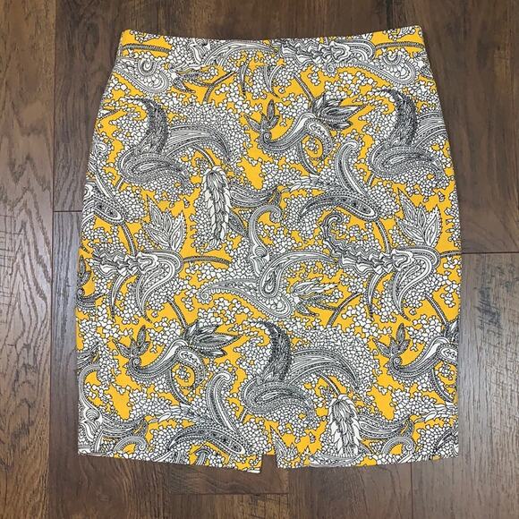 J Crew Basket Weave Paisley Yellow Pencil Skirt - Picture 1 of 5